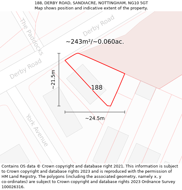 188, DERBY ROAD, SANDIACRE, NOTTINGHAM, NG10 5GT: Plot and title map