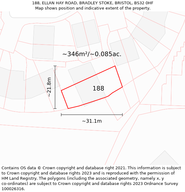 188, ELLAN HAY ROAD, BRADLEY STOKE, BRISTOL, BS32 0HF: Plot and title map