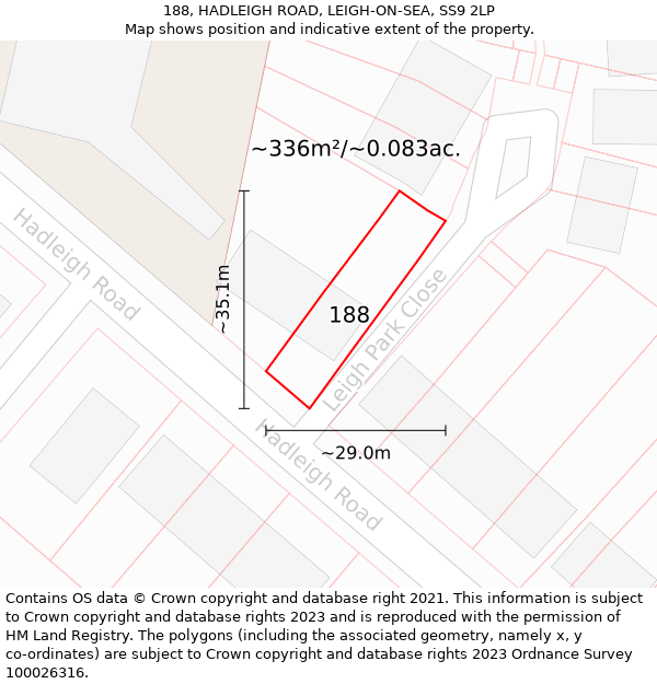 188, HADLEIGH ROAD, LEIGH-ON-SEA, SS9 2LP: Plot and title map