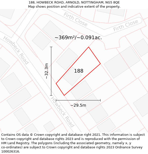 188, HOWBECK ROAD, ARNOLD, NOTTINGHAM, NG5 8QE: Plot and title map