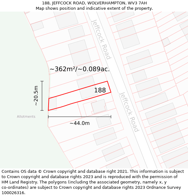 188, JEFFCOCK ROAD, WOLVERHAMPTON, WV3 7AH: Plot and title map