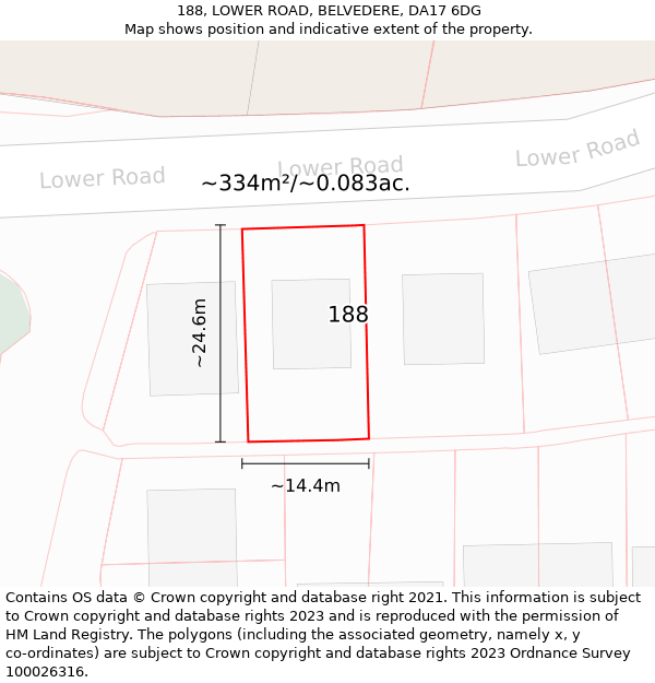 188, LOWER ROAD, BELVEDERE, DA17 6DG: Plot and title map