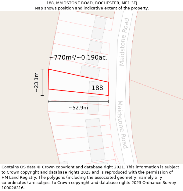 188, MAIDSTONE ROAD, ROCHESTER, ME1 3EJ: Plot and title map