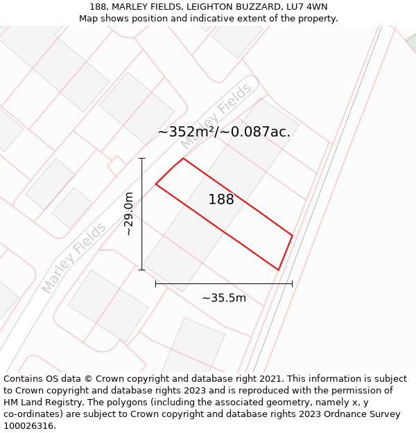 188, MARLEY FIELDS, LEIGHTON BUZZARD, LU7 4WN: Plot and title map