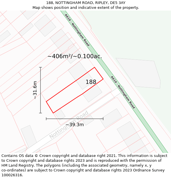 188, NOTTINGHAM ROAD, RIPLEY, DE5 3AY: Plot and title map