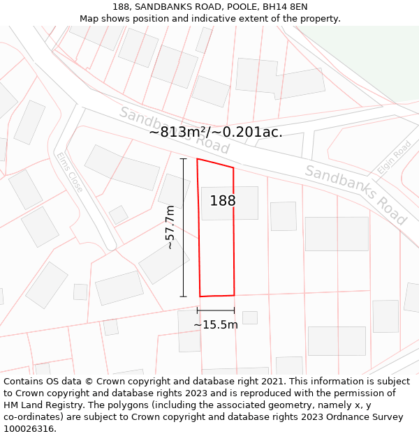 188, SANDBANKS ROAD, POOLE, BH14 8EN: Plot and title map