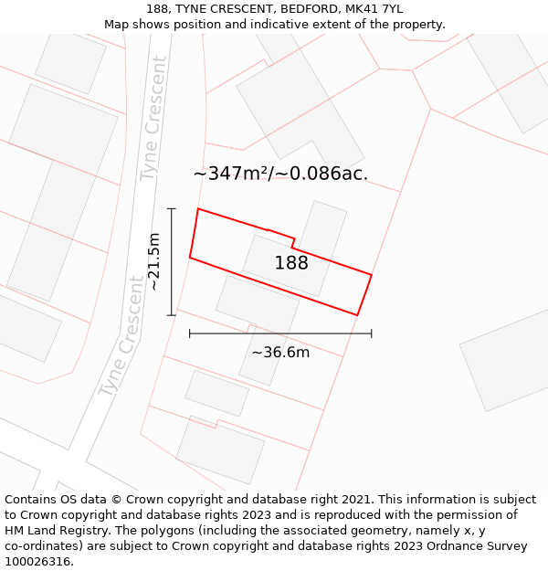 188, TYNE CRESCENT, BEDFORD, MK41 7YL: Plot and title map