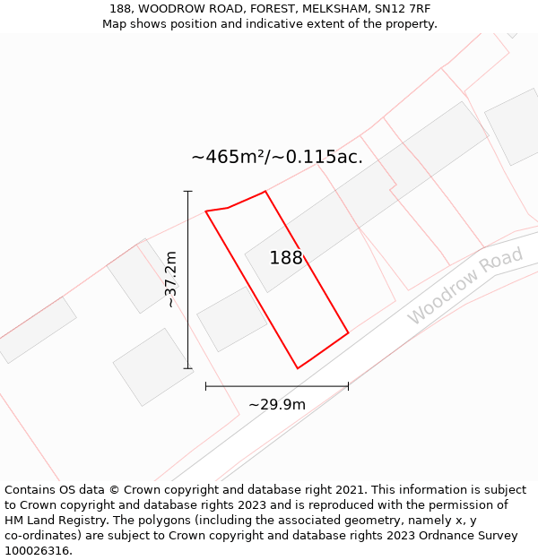 188, WOODROW ROAD, FOREST, MELKSHAM, SN12 7RF: Plot and title map