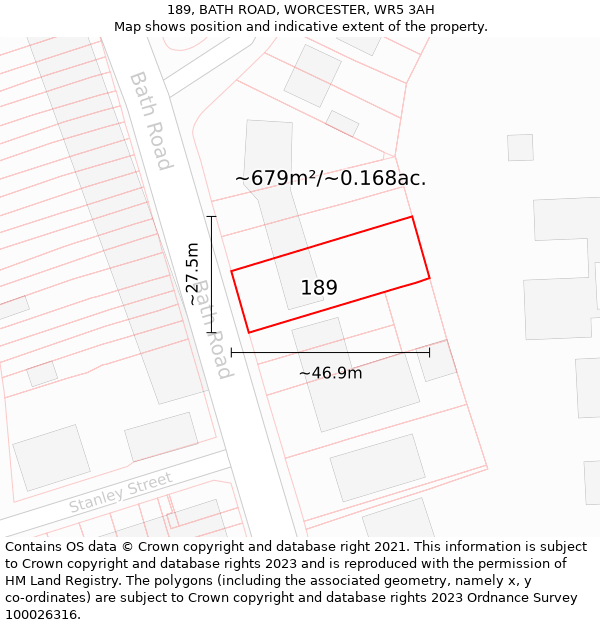 189, BATH ROAD, WORCESTER, WR5 3AH: Plot and title map