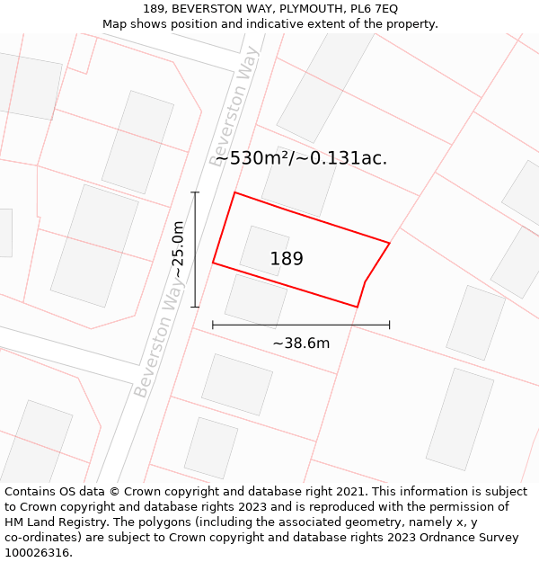 189, BEVERSTON WAY, PLYMOUTH, PL6 7EQ: Plot and title map