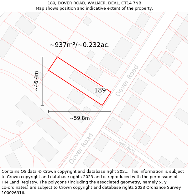 189, DOVER ROAD, WALMER, DEAL, CT14 7NB: Plot and title map