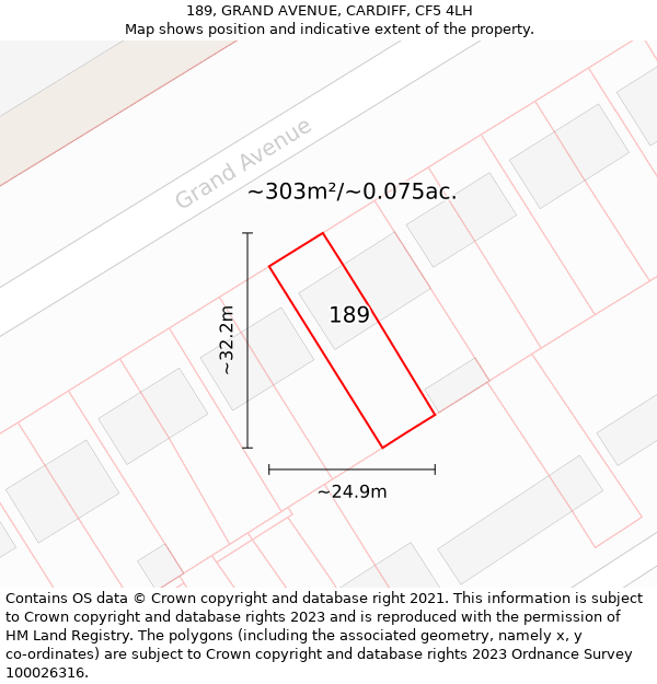 189, GRAND AVENUE, CARDIFF, CF5 4LH: Plot and title map