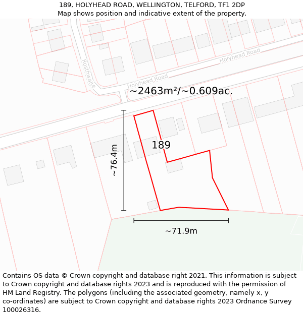189, HOLYHEAD ROAD, WELLINGTON, TELFORD, TF1 2DP: Plot and title map