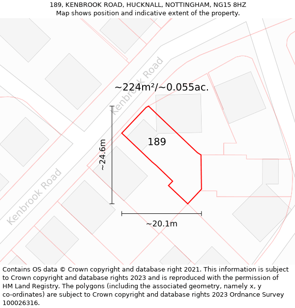 189, KENBROOK ROAD, HUCKNALL, NOTTINGHAM, NG15 8HZ: Plot and title map