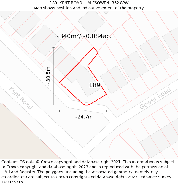 189, KENT ROAD, HALESOWEN, B62 8PW: Plot and title map