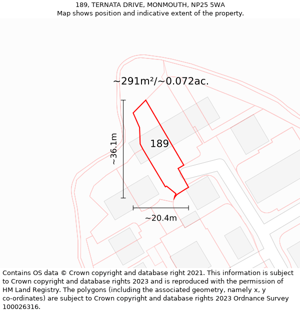 189, TERNATA DRIVE, MONMOUTH, NP25 5WA: Plot and title map