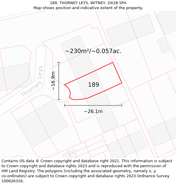 189, THORNEY LEYS, WITNEY, OX28 5PA: Plot and title map