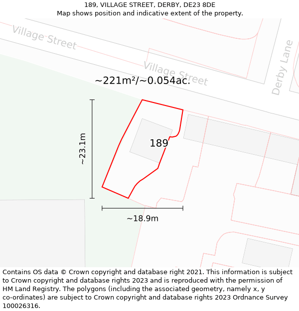 189, VILLAGE STREET, DERBY, DE23 8DE: Plot and title map