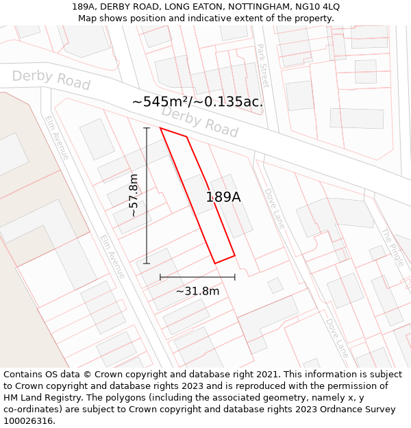 189A, DERBY ROAD, LONG EATON, NOTTINGHAM, NG10 4LQ: Plot and title map