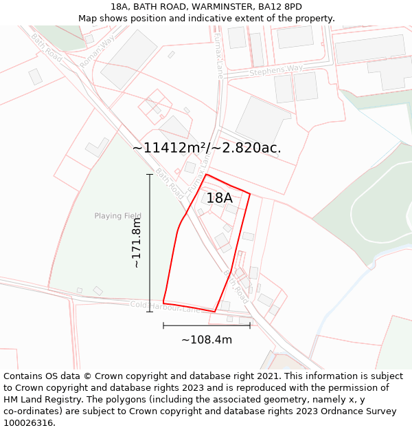 18A, BATH ROAD, WARMINSTER, BA12 8PD: Plot and title map