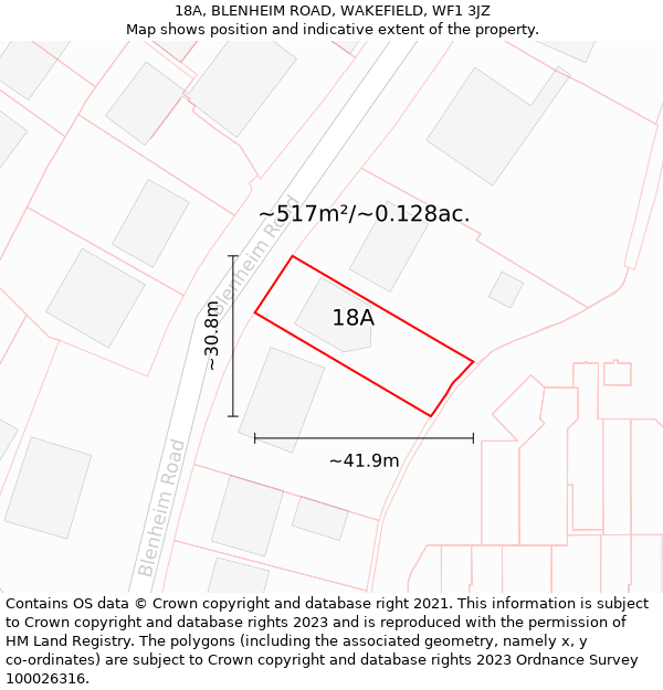 18A, BLENHEIM ROAD, WAKEFIELD, WF1 3JZ: Plot and title map