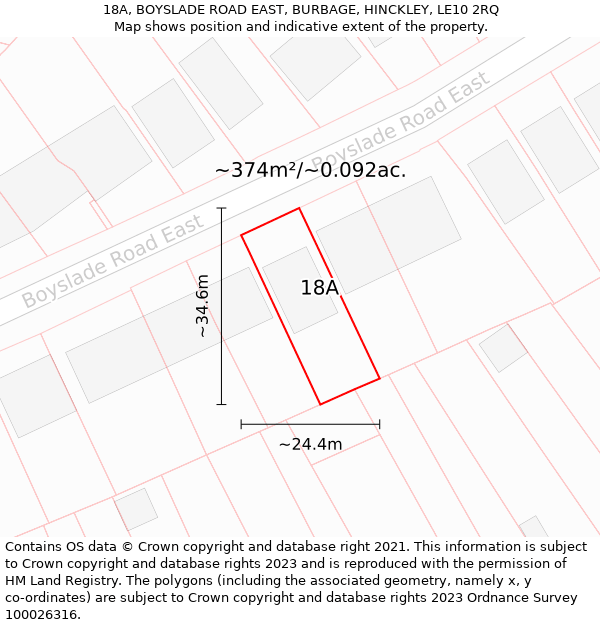 18A, BOYSLADE ROAD EAST, BURBAGE, HINCKLEY, LE10 2RQ: Plot and title map