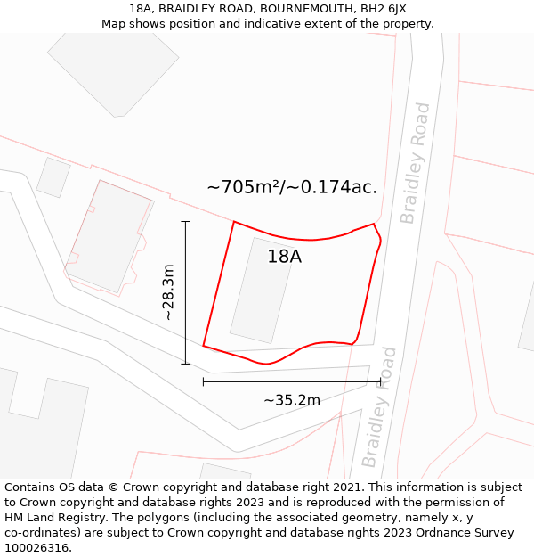 18A, BRAIDLEY ROAD, BOURNEMOUTH, BH2 6JX: Plot and title map