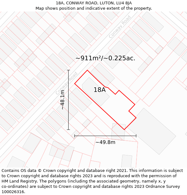 18A, CONWAY ROAD, LUTON, LU4 8JA: Plot and title map