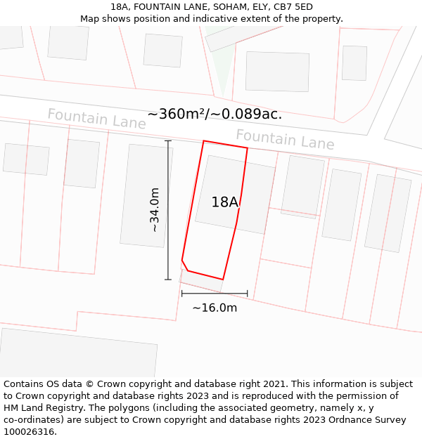 18A, FOUNTAIN LANE, SOHAM, ELY, CB7 5ED: Plot and title map