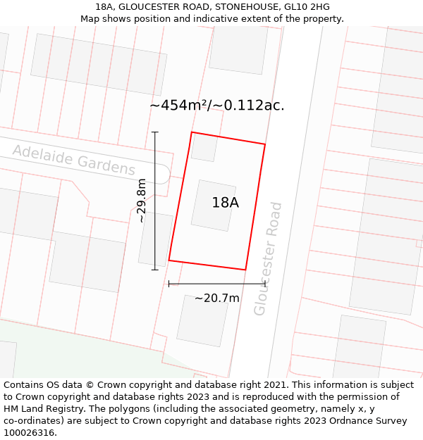 18A, GLOUCESTER ROAD, STONEHOUSE, GL10 2HG: Plot and title map