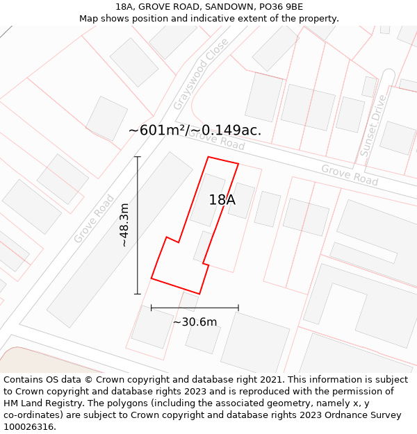 18A, GROVE ROAD, SANDOWN, PO36 9BE: Plot and title map