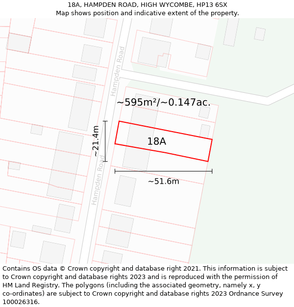 18A, HAMPDEN ROAD, HIGH WYCOMBE, HP13 6SX: Plot and title map