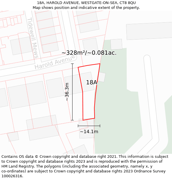 18A, HAROLD AVENUE, WESTGATE-ON-SEA, CT8 8QU: Plot and title map