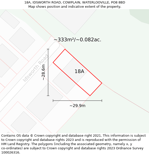 18A, IDSWORTH ROAD, COWPLAIN, WATERLOOVILLE, PO8 8BD: Plot and title map