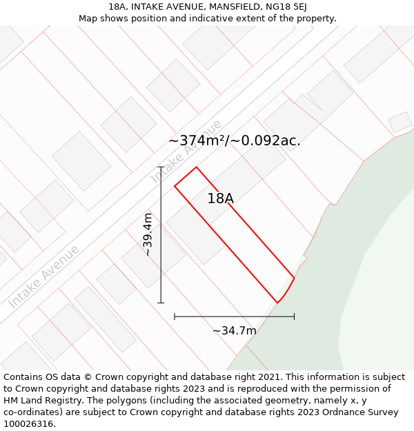 18A, INTAKE AVENUE, MANSFIELD, NG18 5EJ: Plot and title map