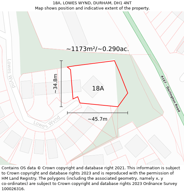 18A, LOWES WYND, DURHAM, DH1 4NT: Plot and title map