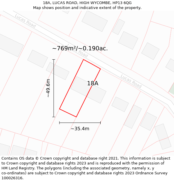 18A, LUCAS ROAD, HIGH WYCOMBE, HP13 6QG: Plot and title map