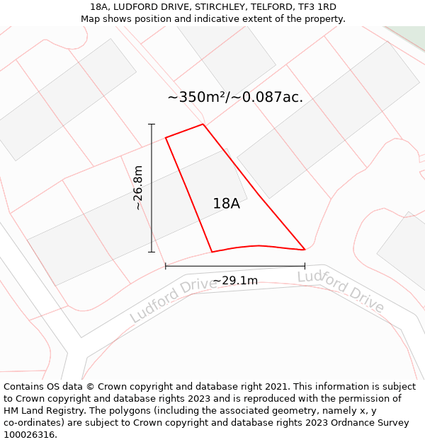 18A, LUDFORD DRIVE, STIRCHLEY, TELFORD, TF3 1RD: Plot and title map