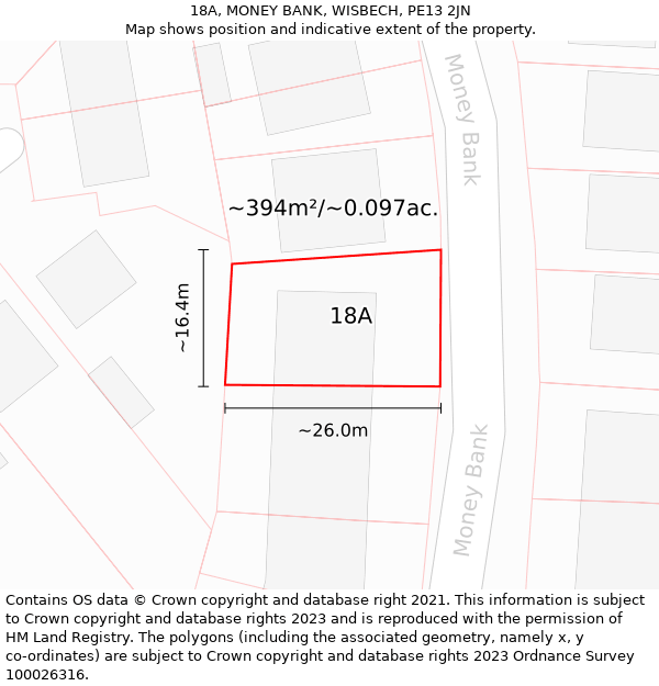 18A, MONEY BANK, WISBECH, PE13 2JN: Plot and title map