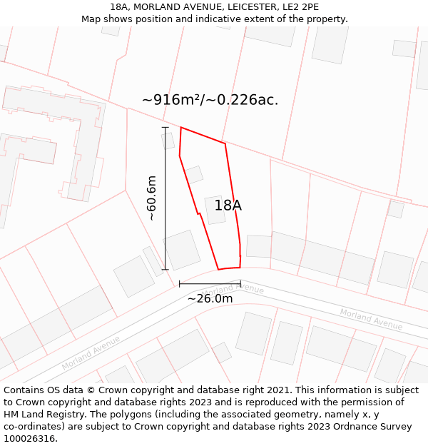 18A, MORLAND AVENUE, LEICESTER, LE2 2PE: Plot and title map