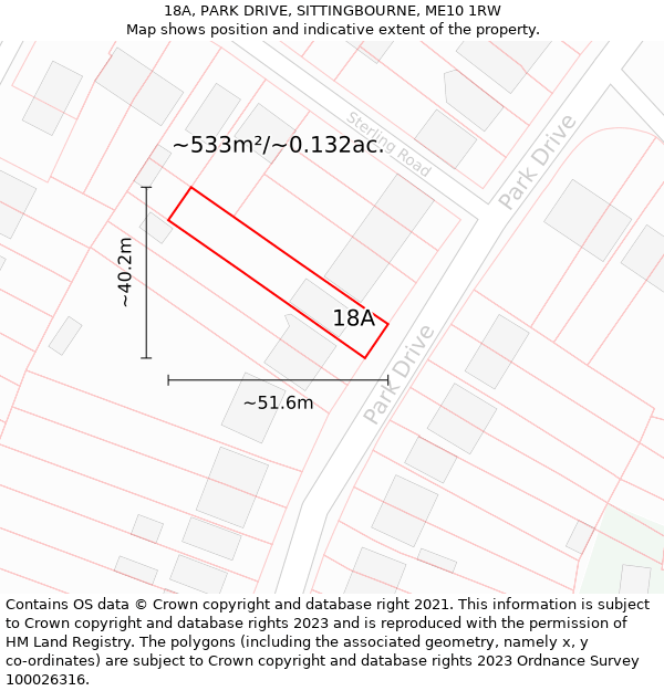 18A, PARK DRIVE, SITTINGBOURNE, ME10 1RW: Plot and title map