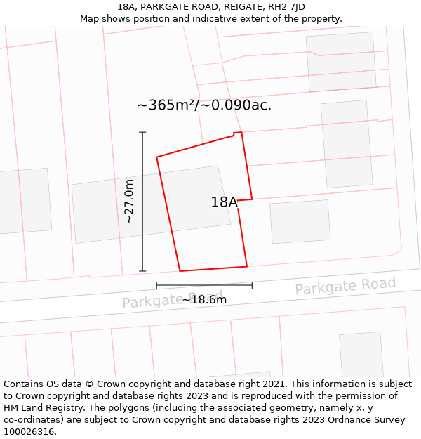 18A, PARKGATE ROAD, REIGATE, RH2 7JD: Plot and title map