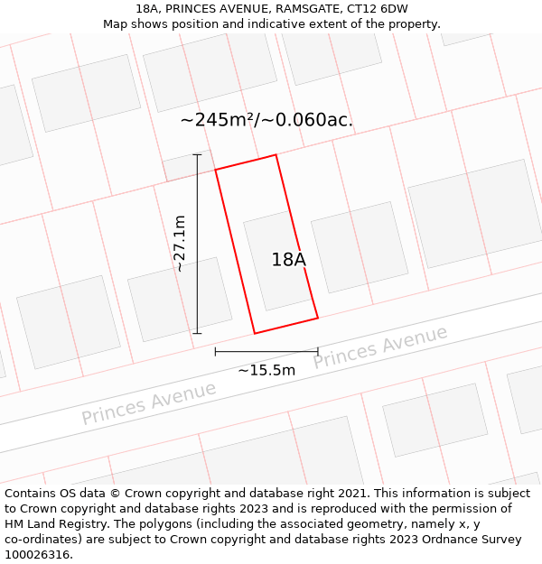 18A, PRINCES AVENUE, RAMSGATE, CT12 6DW: Plot and title map