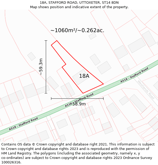 18A, STAFFORD ROAD, UTTOXETER, ST14 8DN: Plot and title map
