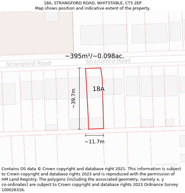 18A, STRANGFORD ROAD, WHITSTABLE, CT5 2EP: Plot and title map