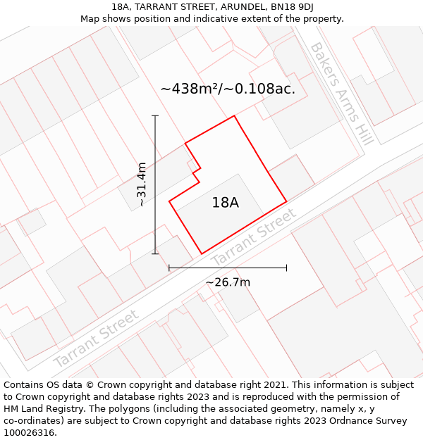 18A, TARRANT STREET, ARUNDEL, BN18 9DJ: Plot and title map