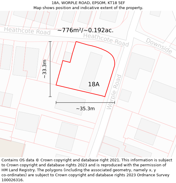 18A, WORPLE ROAD, EPSOM, KT18 5EF: Plot and title map