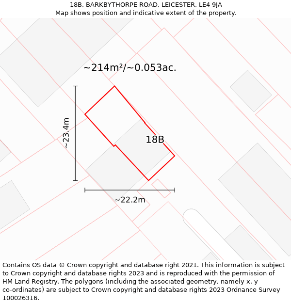 18B, BARKBYTHORPE ROAD, LEICESTER, LE4 9JA: Plot and title map