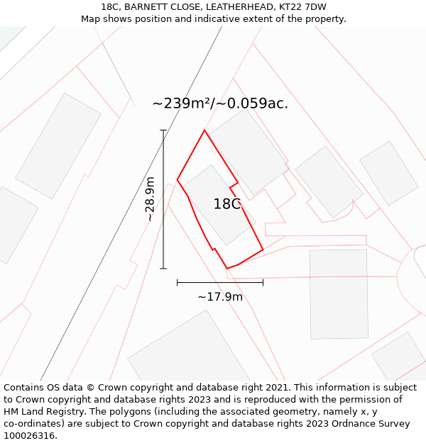 18C, BARNETT CLOSE, LEATHERHEAD, KT22 7DW: Plot and title map