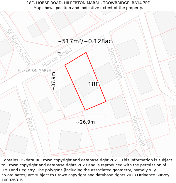 18E, HORSE ROAD, HILPERTON MARSH, TROWBRIDGE, BA14 7PF: Plot and title map